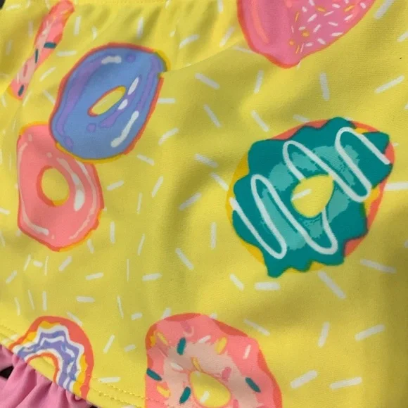 Crown & Ivy Kids Two Piece Swim Suit Bikini Donut Print Ruffles Size 14 - Picture 5 of 7